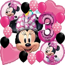 Disney Minnie Mouse Party Supplies Licensed Balloon Bouquet Bundle 3rd Birthday