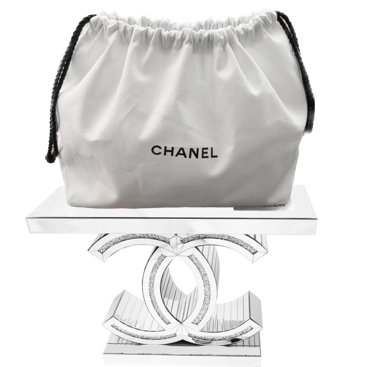 CHANEL white cotton canvas drawstring pouch cosmetic bag