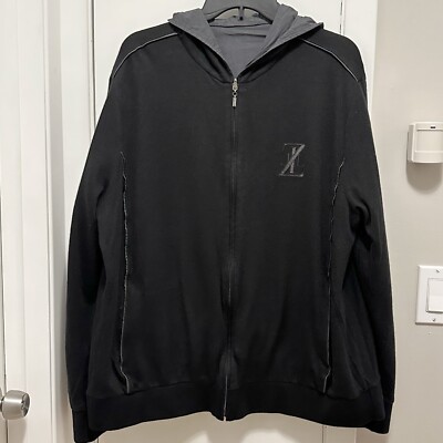 ZILLI Reversible Zip Up Hooded Logo Jacket Wool Cashmere Silk black gray XL Men