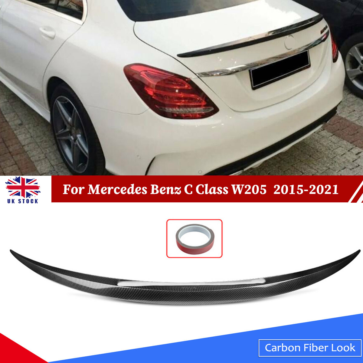 For Mercedes Benz C Class W205 2015-2019 Carbon Fiber Look Rear Boot Spoiler Lip