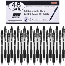 Shuttle Art Black Gel Pens, 48 Pack(20 Pens with 28 Refills) Retractable Medium
