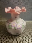 Fenton Stacy Williams Art Glass Bermese Vase Hand Painted Flowers