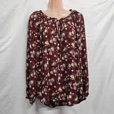 Pleione Round Neck Top Blouse Shirt Women Size L Brick Butter