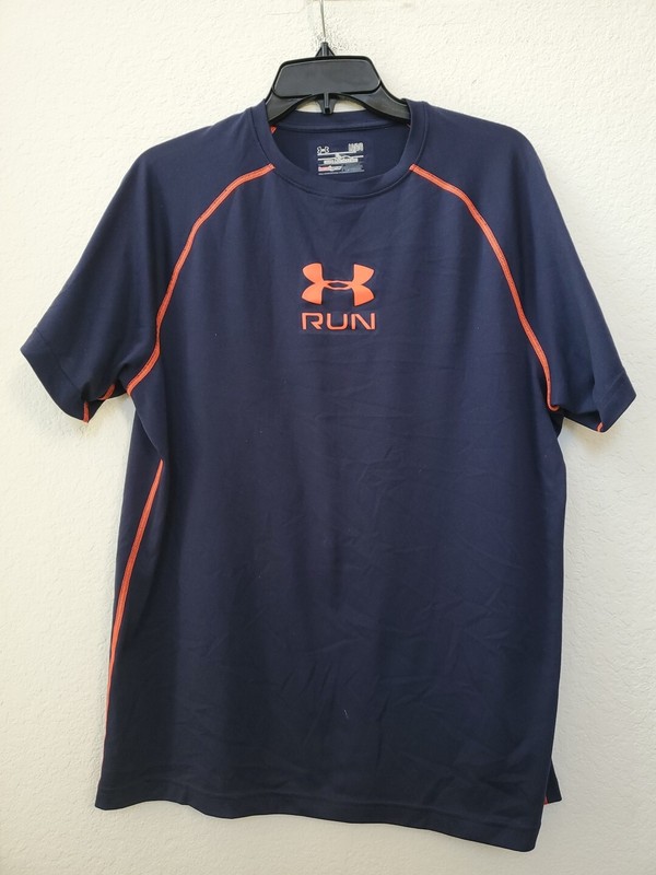 Under Armour Run HeatGear Fitted Activewear Shirt Mens Size L Navy Blue