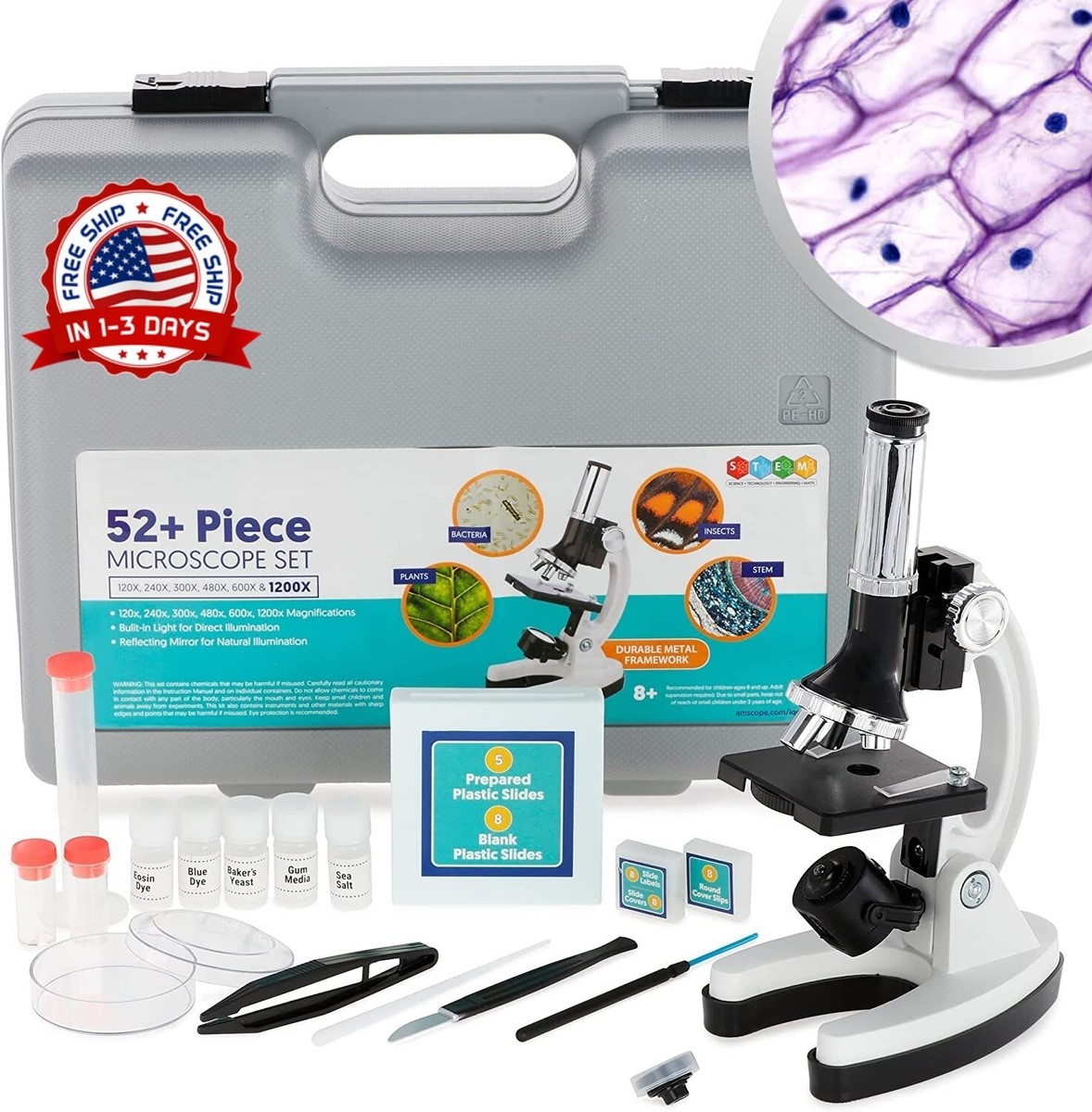Microscopio Estéreo ESAKO Para Niños Con Luces LED Superior E Inferior, Aumentos 20x Y 50x, Más De 50 Accesorios (Pilas AA No Incluidas) – Ciencia Y Experimentos
