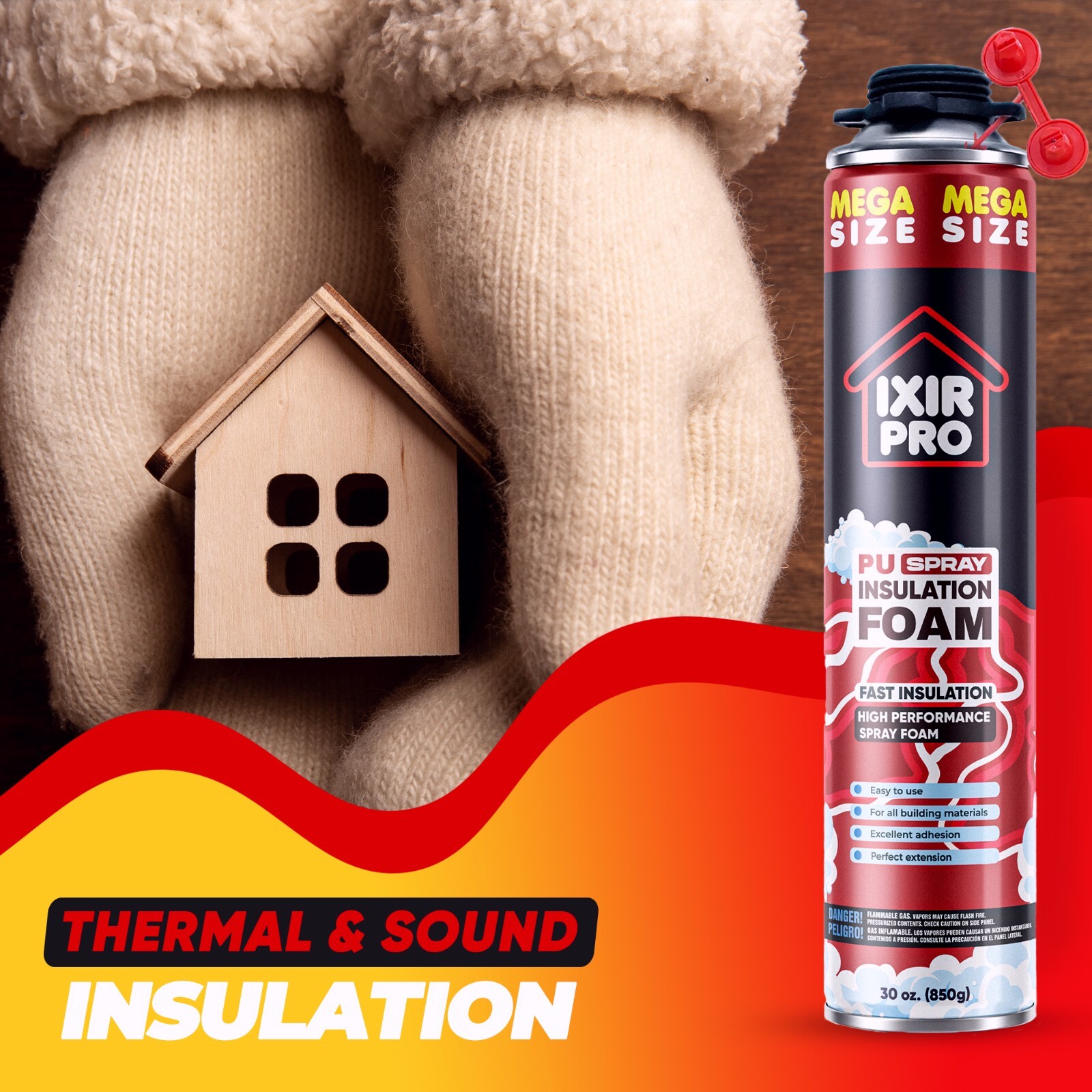 Mega Size Spray Foam Insulation Can (3x30 oz. / 850 g) Expanding Foam Sealant