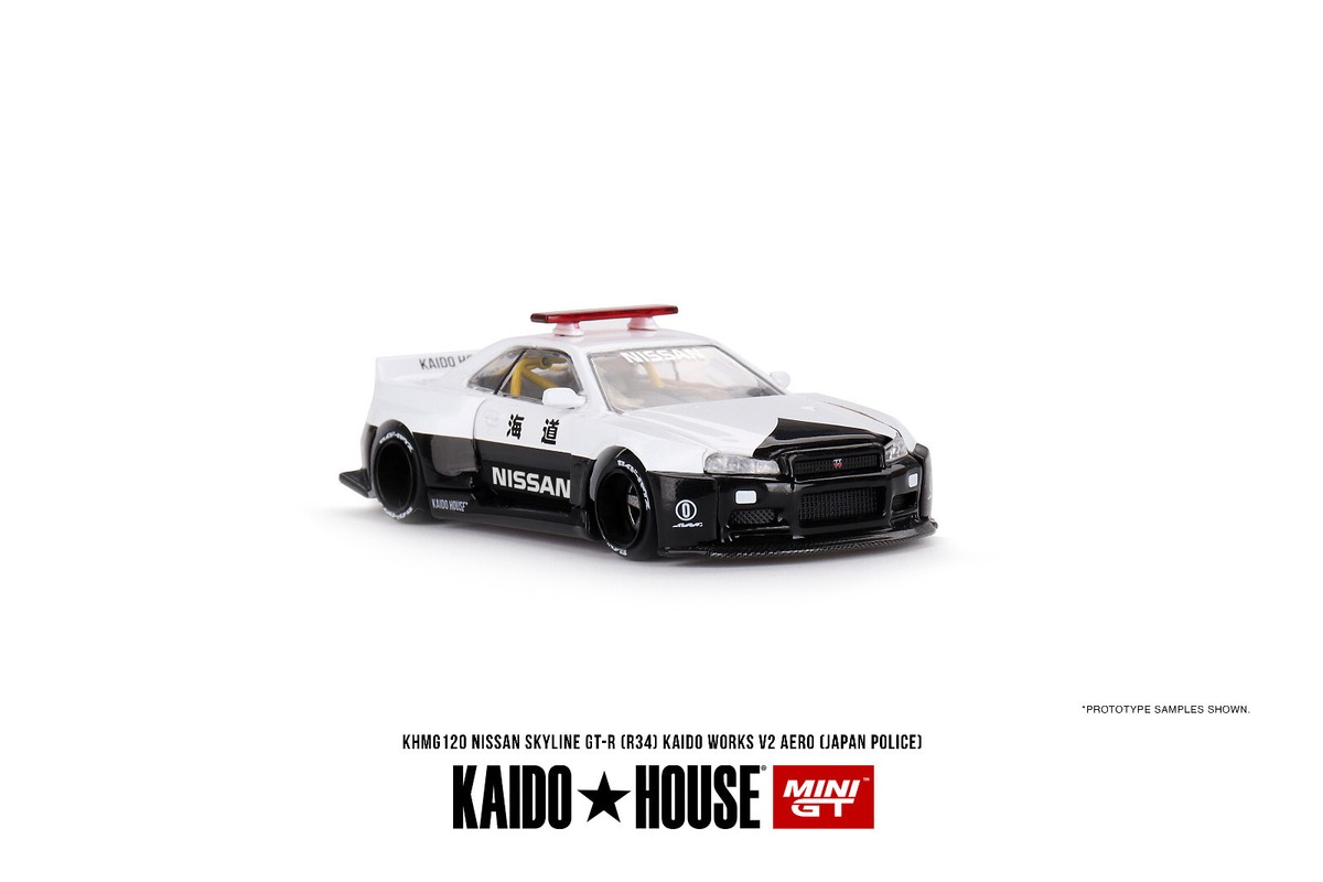 KAIDO HOUSE LTD EDN R34 POLICE ミニカー MINI GT x KAIDO HOUSE Nissan Skyline GT-R R34 Kaido Works (V2 Aero