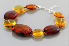 Genuine BALTIC AMBER Knotted Beads Silver Adjustable Chain BRACELET 12.6g 503-11