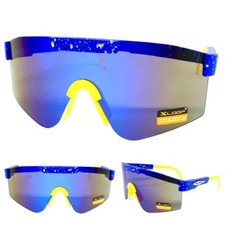 Oversized RETRO SPORTS WRAP AROUND Shield Cycling SUN GLASSES Large Blue Frame
