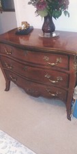 Louis XV Style italian three Drawer Bombe Chest Antiqued Hardware 49"wx26"dx34"h