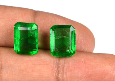Natural Emerald Cut Muzo Colombian Emerald Gems Pair 15 Ct Certified GH280