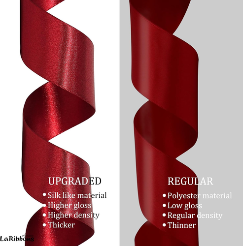 Burgundy Satin Ribbon 1 1/2 Inch 50 Yards, Luxury Double Faced Red Silk Ribbon f - Picture 6 of 6