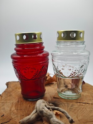 Grableuchte Glas rot und klar ohne Kerze 18cm Grablampe