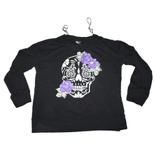 Womens Gothic Skull Shirt Long Sleeve T-shirt Size Small Skull Roses Gothcore