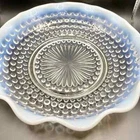 Vintage Clear Moonstone Candy Dish with White Fluted Edge Anchor Hocking 8" dia