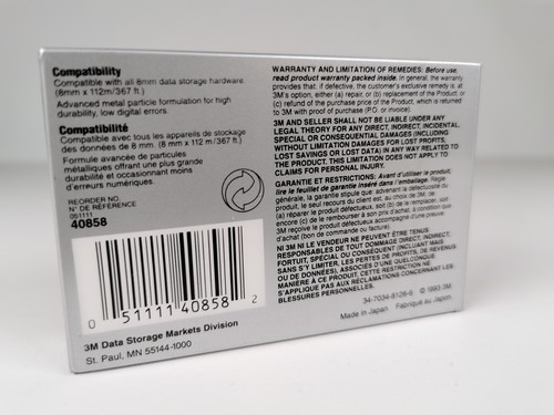 3M 8mm D8-112 Data Tape 40858 Digital Data Storage NEW Sealed - Picture 2 of 3