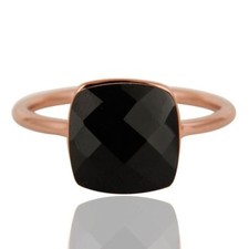 Natural Black Onyx Gemstone Jewelry Rose Gold Plated 925 Sterling Silver Ring