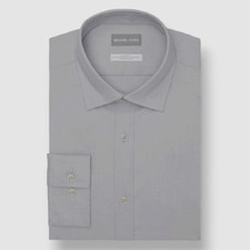  85 Michael Kors Men's Gray Slim-Fit Long-Sleeve Airsoft Eco Dress Shirt Size M