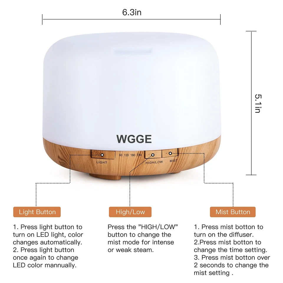 Essential Oil Diffuser 500ML Aromatherapy Diffuser Mist Humidifiers 7 Color LED - Image 2 of 4