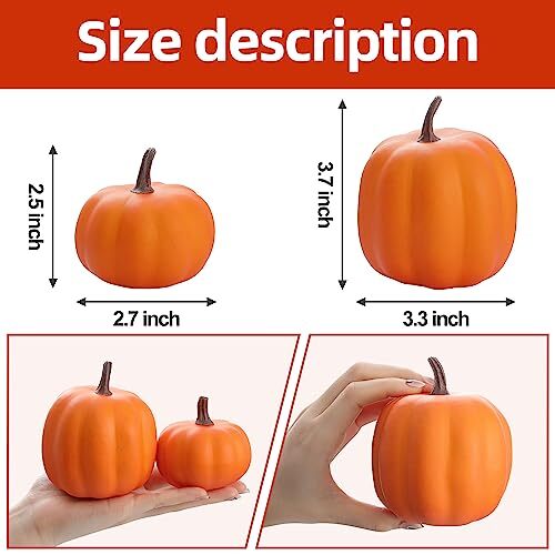 Orange Artificial Pumpkins, Harvest Decor Foam Pumpkin 8 8pcs Orange Pumpkins - Picture 2 of 6