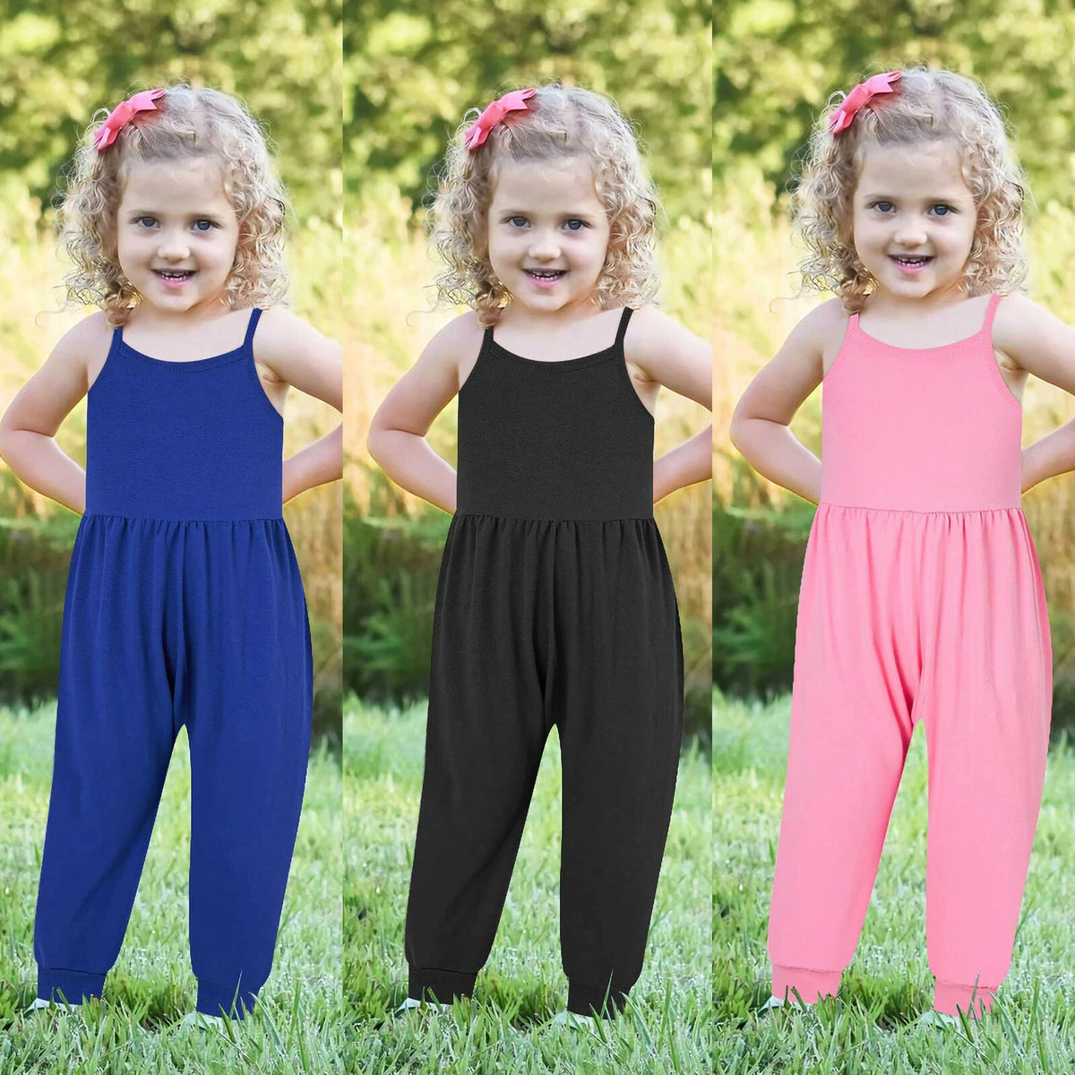 Toddler Girls Baby Kids Jumpsuit One Piece Solid Strap Romper Summer  Outfits US | eBay