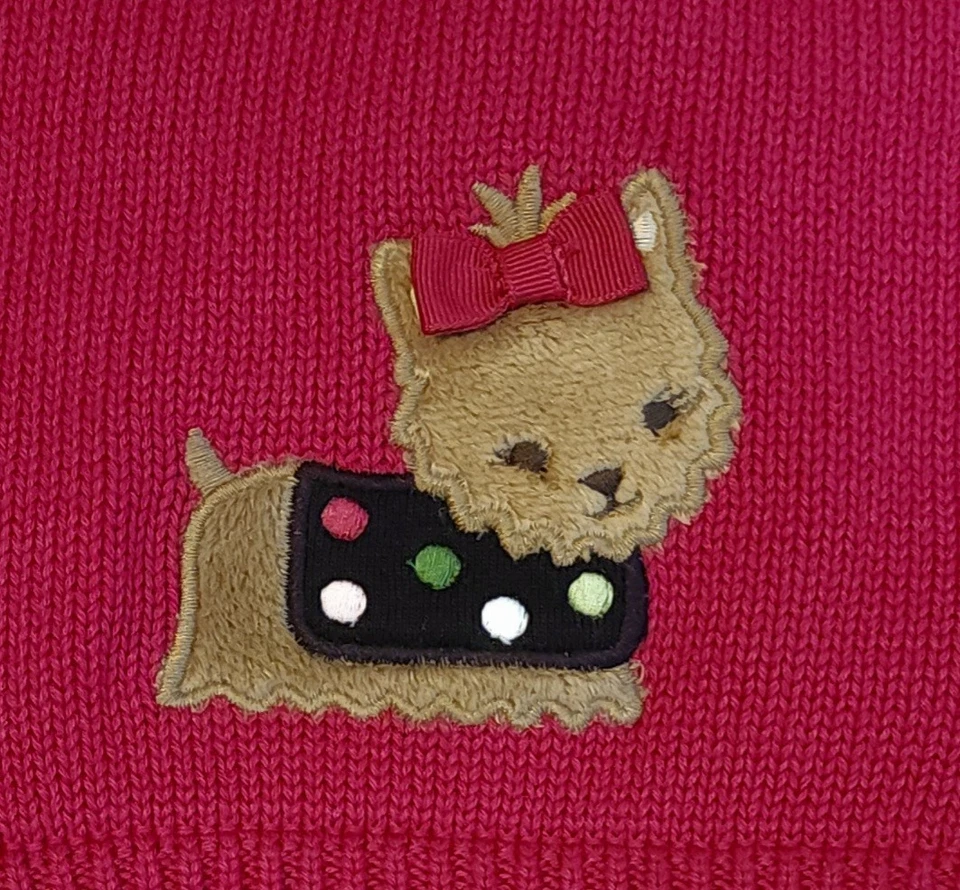 GYMBOREE 刺绣针织冬季小狗帽子流苏 12-24 Mo 粉色棕褐色波点 — 第 2/4 张图片