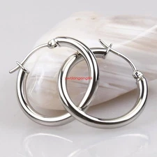 Polished Stainless Steel Round Circle Large Hoop Loops Earrings Silver Color