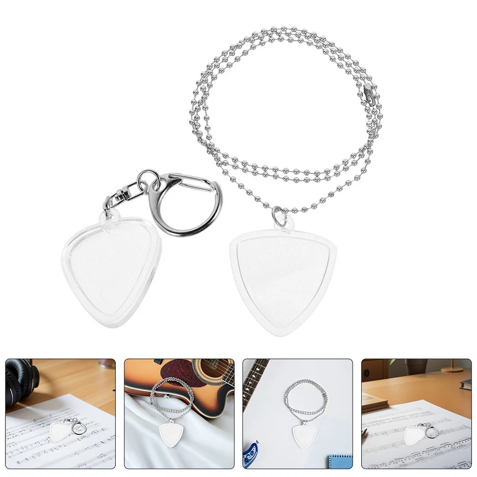 Scatola porta plettri trasparente per chitarra da 2 pezzi con portachiavi, - Immagine 3 di 4