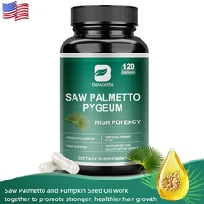 Saw Palmetto Extract Capsules Prostate Supplement with Pumpkin Seed Oil for Hair