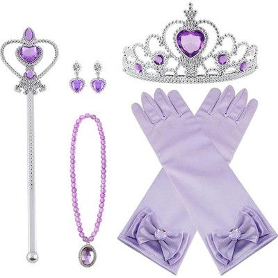 Prinzessin Kostüm Set 7-tlg. Kinder Schmuck, Diadem, Zauberstab, Handschuhe