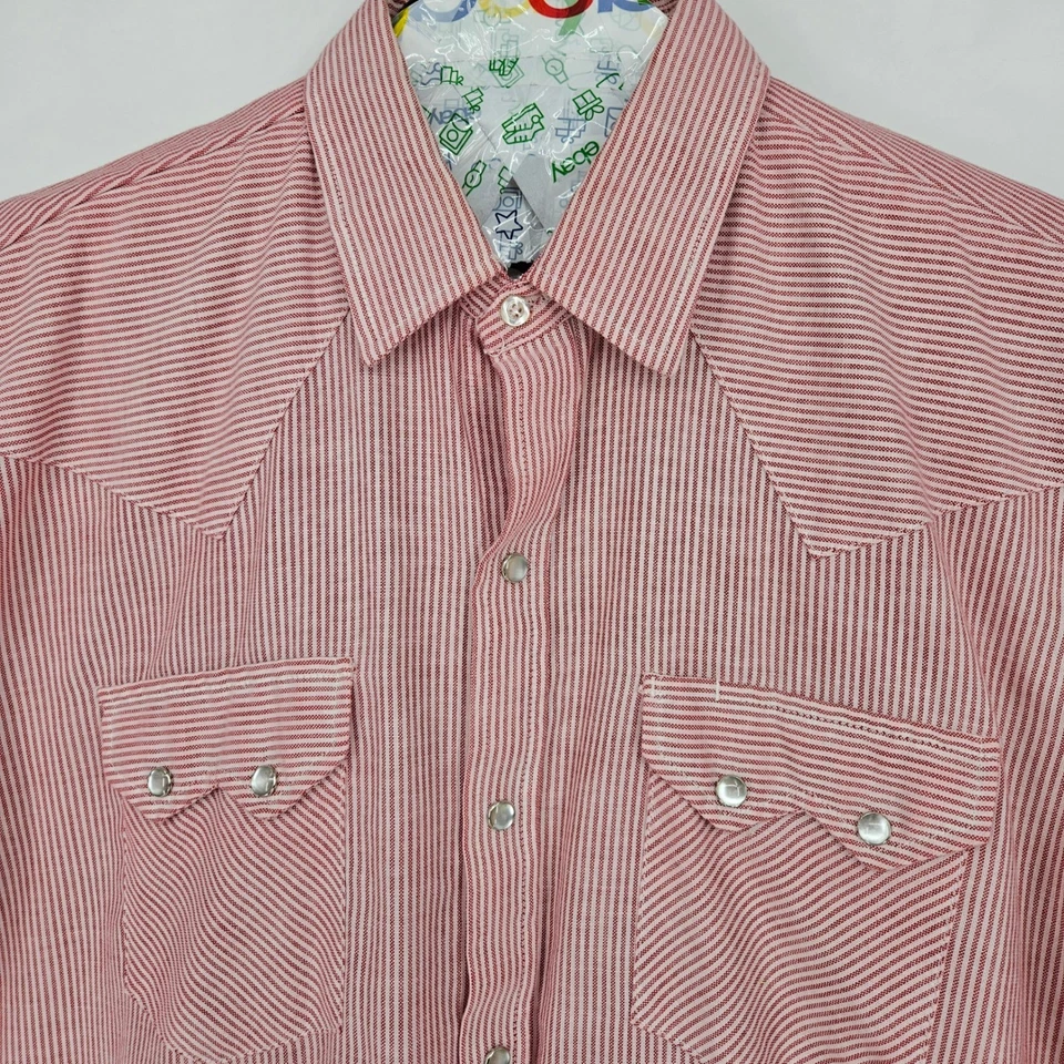 Camisa De Colección Dee Cee Perla A Presión Para Hombres XL 70s Diente de Sierra Western Rojo Rayas Foto 2 de 4