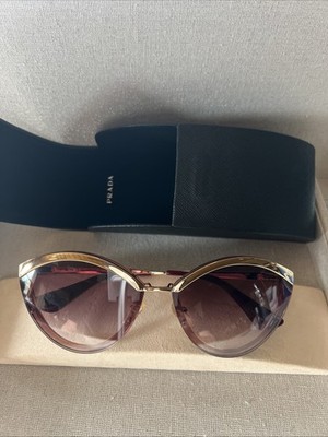 Prada Womens Cat Eye Sunglasses SPR07U Goldtone Acetate Pre Owned Authentic RARE