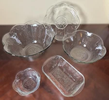 Vintage Anchor Hocking Savannah Glass Loaf Pan, Chip & Dip Set, Punch Bowls EUC