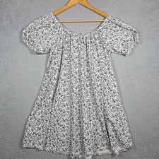 American Eagle Mini Dress Womens Small White Black Floral Linen Cap Sleeve Linen