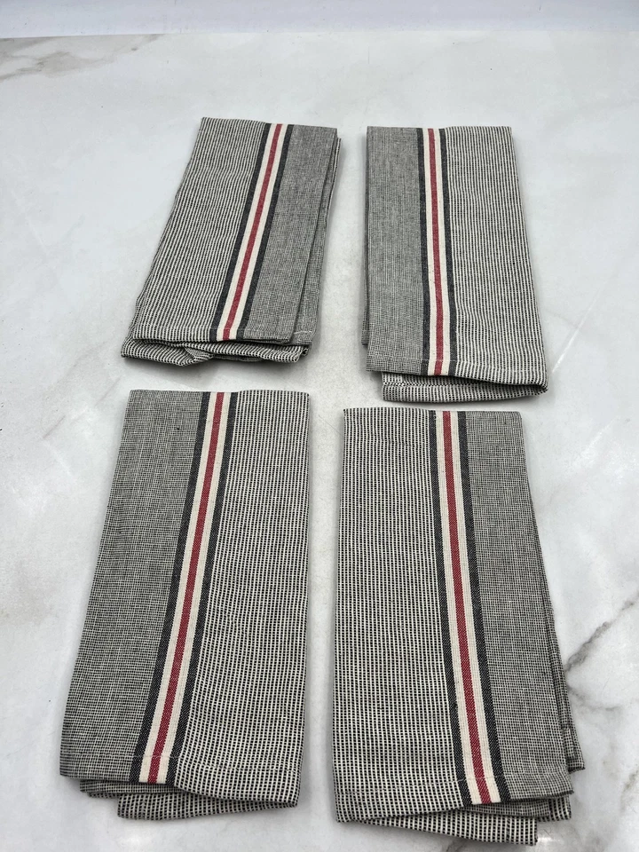 Juego de 4 servilletas de tela de cena de algodón cooperativas creativas con acento rojo a rayas grises 20x20 Foto 2 de 4