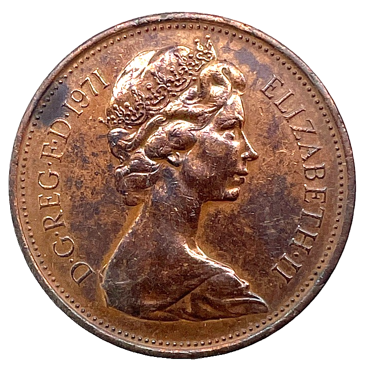 1971 2 NEW PENCE British Queen Elizabeth II DG REG FD Original