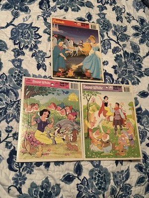 Lot Of 3 Walt Disney Frame Tray Puzzles Snow White Cinderella