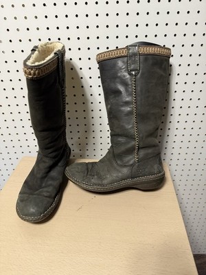 Ugg Boots Womens 9 Tall Leather Sheepskin Lined 5139 Dark Brown Swell Pull On