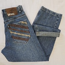 VTG Y2K Southpole Baggy Wide Leg Jeans Embroidered Mens 34 32x31 Brown Tab