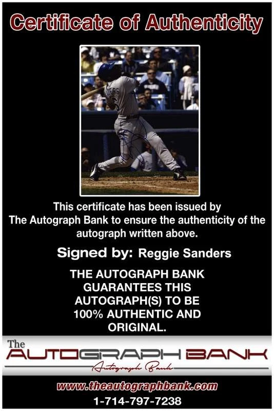 Reggie Sanders authentic signed baseball 8x10 photo W/Cert Autographed (A0001) - Image 2 of 2