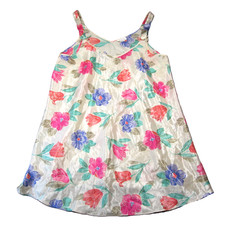 Vtg Delicates Satin Slip Dress XL Floral Nightie Nightgown V-Neck 90s Coquette