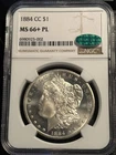 1884 CC Morgan Silver Dollar NGC MS-66+ PL BLACK AND WHITE CLOSE TO DMPL CAC