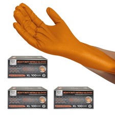 8 Mil Orange Nitrile Gloves 3-Pack Diamond Grip Heavy Duty Latex-Free