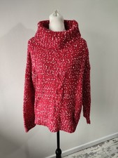 Nutmeg Woman Jumper Pullover 12 Red White Casual Long Sleeve Knit Roll Neck 