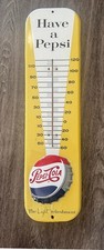 Vintage 1957 Pepsi Cola Thermometer With Embossed Bottle Cap 27 Inch