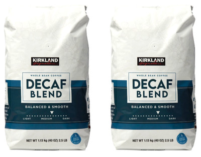 2 Packs Kirkland Signature Decaf Blend Whole Bean Coffee  40 oz Each = 5 LBS