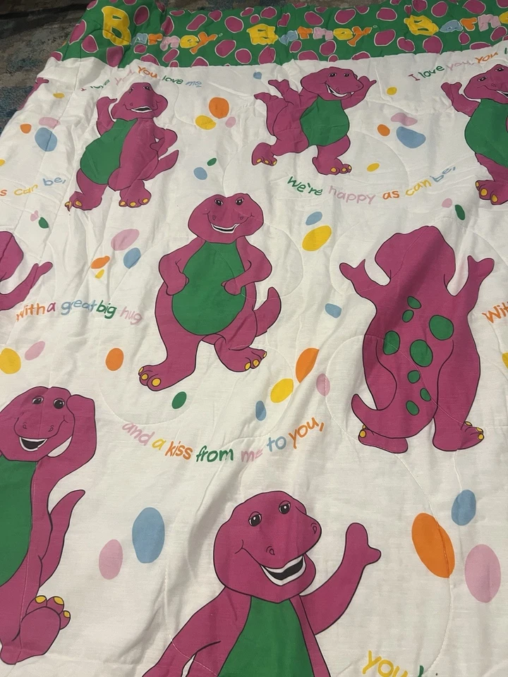 Manta edredón Lyons Group Barney Baby Bop tamaño doble 1992 vintage Foto 3 de 4