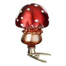 Inge Glas Forest Pointed Hat Mushroom Clip on Glass Ornament FREE BOX 4.2 Inch