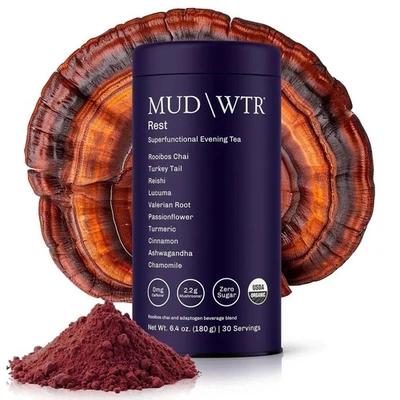 MUD WTR MUDWTR Rest Evening Mushroom | 2,240mg Adaptogenic Mushroom Tea | 30 Servings