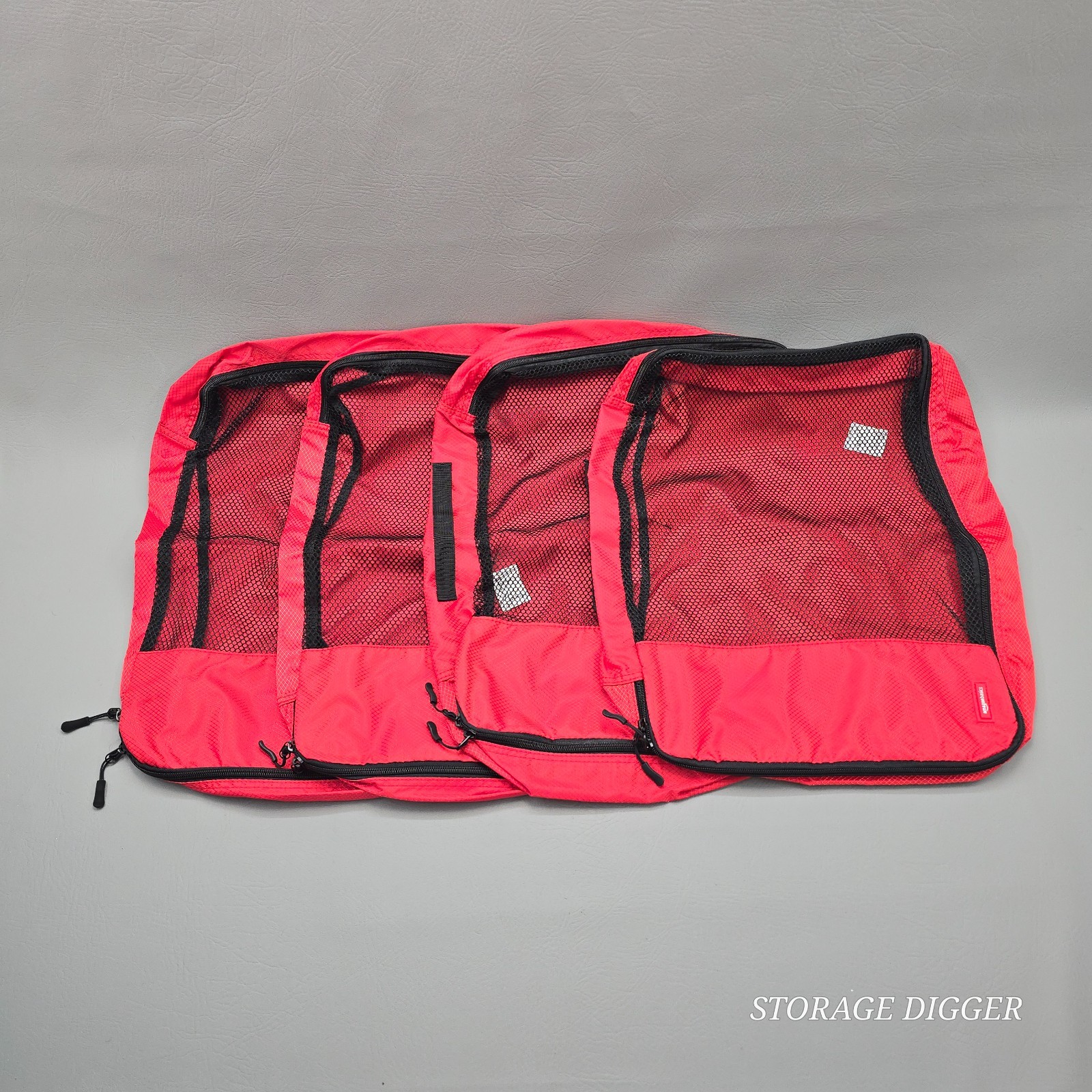 AmazonBasics Packing Cubes 4-Piece Set Red Travel Luggage Organizers Mesh Bags